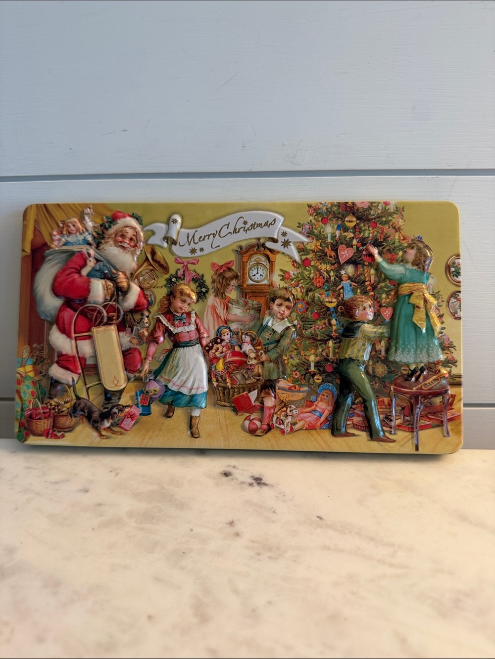 Vintage Heidel Merry Christmas Embossed Chocolate Hinged Tin Germany